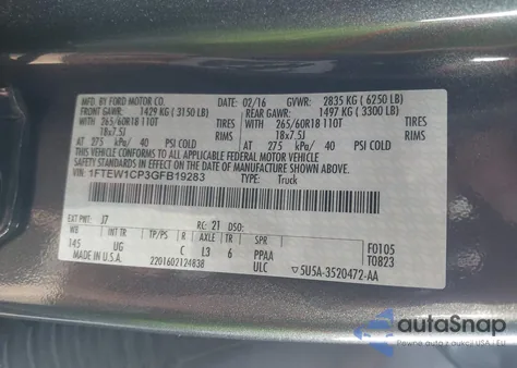 2016 Ford F-150 Xlt z USA, uszkodzony, nr VIN 1FTEW1CP3GFB19283